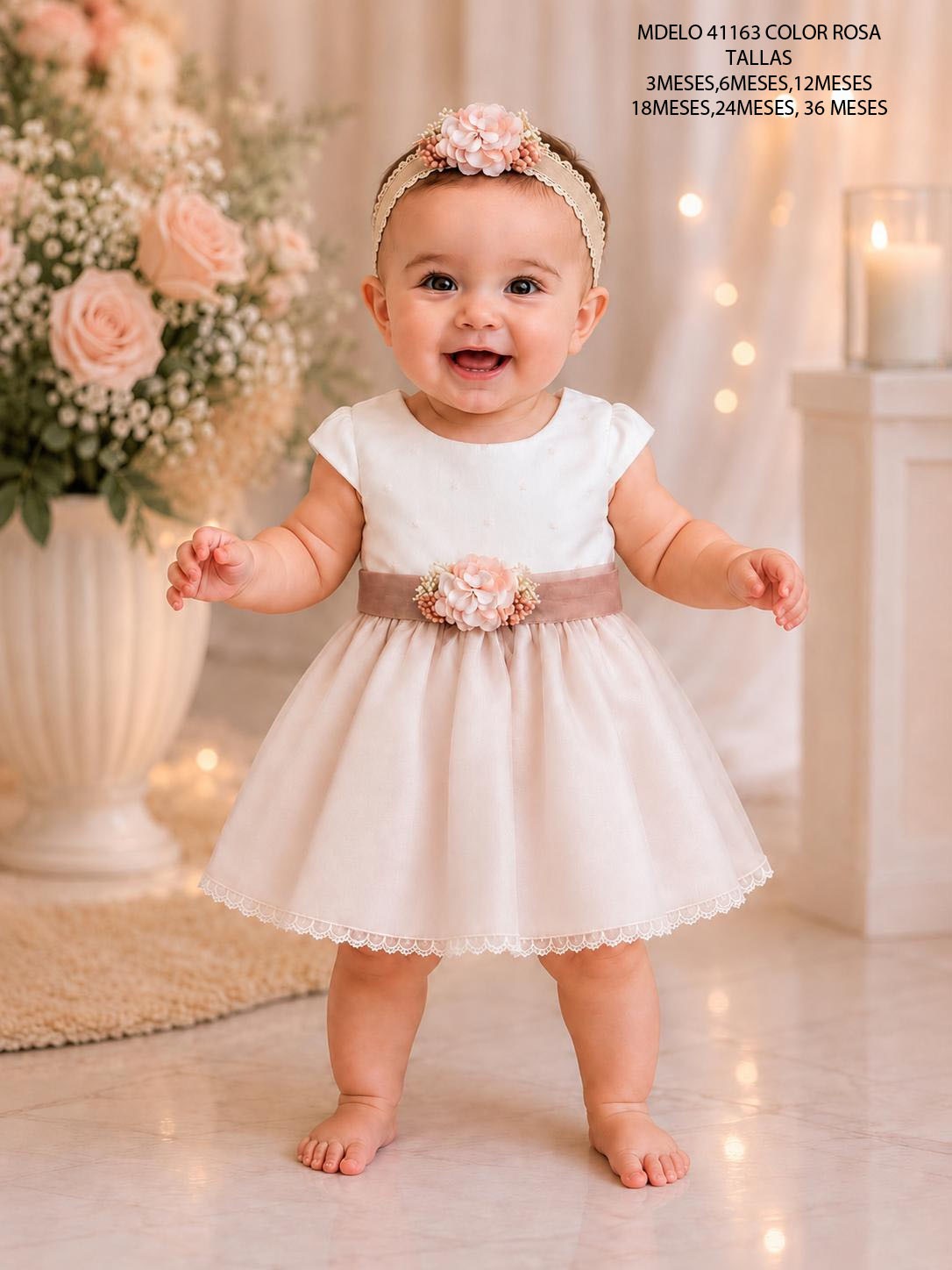 Vestido de Bautizo Bebé Rosa o Verde | Ref. 41163 - Imagen 2