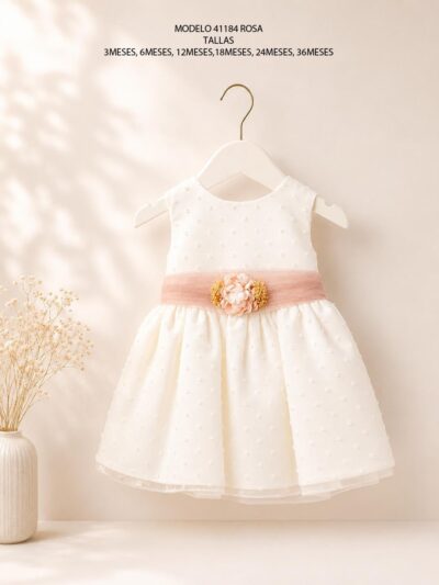 Vestido Rosa de Bautizo para Bebé Niña | Ref. 41184